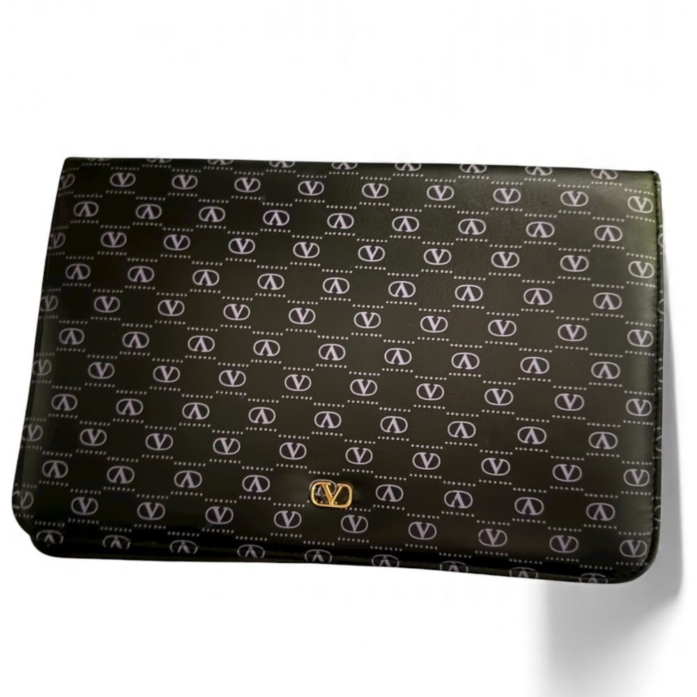 Vintage Valentino Logo Crossbody Bag – Black with Gold Chain